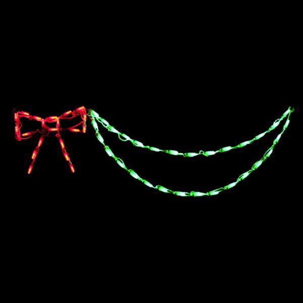 Red Bow Green Garland LED Lighted Roofline Christmas Decoration  Set Of 12