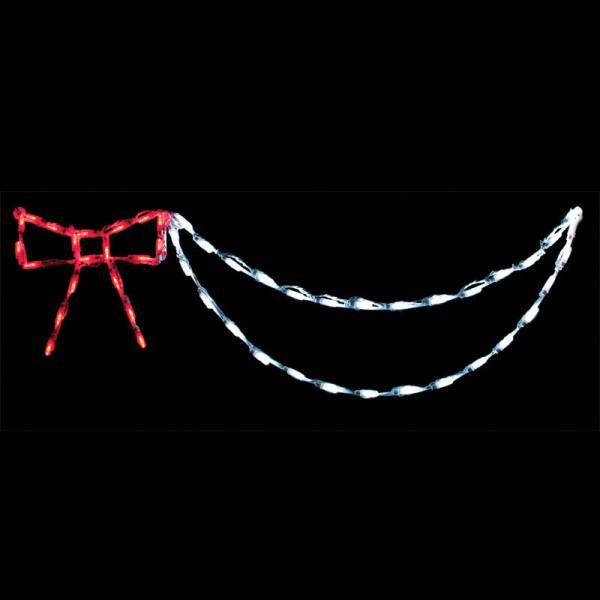 Bow With Garland Red And White Color LED Lighted Outdoor Christmas Decoration Set Of 12