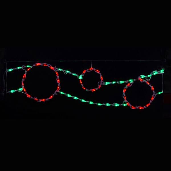 Red Ornament Green Ribbon Linkable LED Lighted Roofline Christmas Decoration Set Of 12