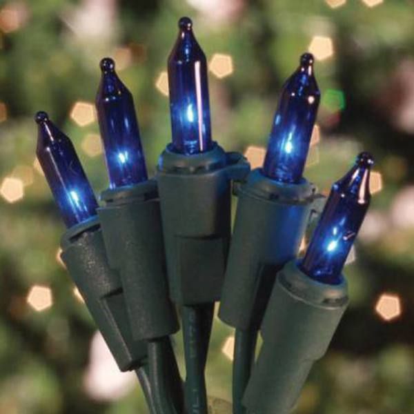 100 Commercial Grade Incandescent Mini Blue Christmas Light Set Green Cord Set Of 25