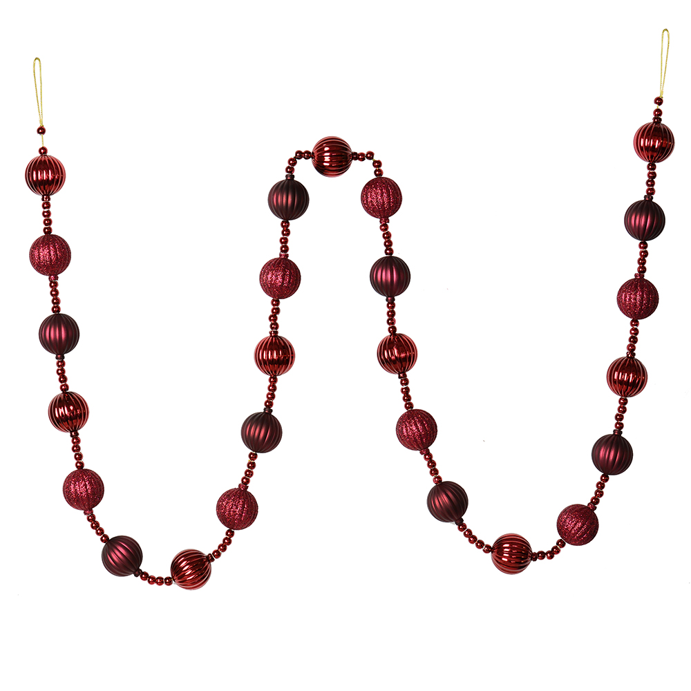 6 Foot Wine Stripe Ball Ornament Garland Shatterproof Assorted Finishes
