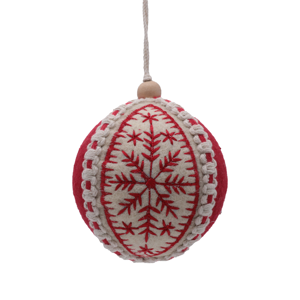 Christmastopia.com 4 Inch Red And White Felt Snowflake Round Christmas Ball Ornament Shatterproof