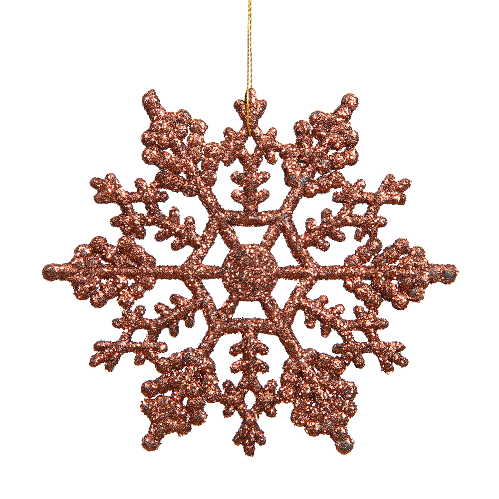 8 Inch Mocha Glitter Snowflake Christmas Ornament 12 per Set