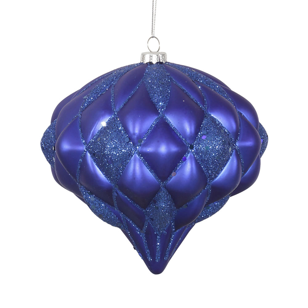 5.7 Inch Blue Matte Glitter Diamond Onion Christmas Ornament