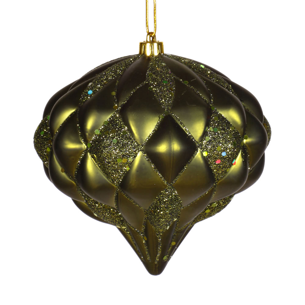 5.7 Inch Dark Olive Matte Glitter Diamond Onion Christmas Ornament Shatterproof