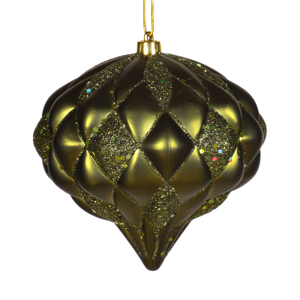 Christmastopia.com 5.7 Inch Dark Olive Matte Glitter Diamond Onion Christmas Ornament Shatterproof