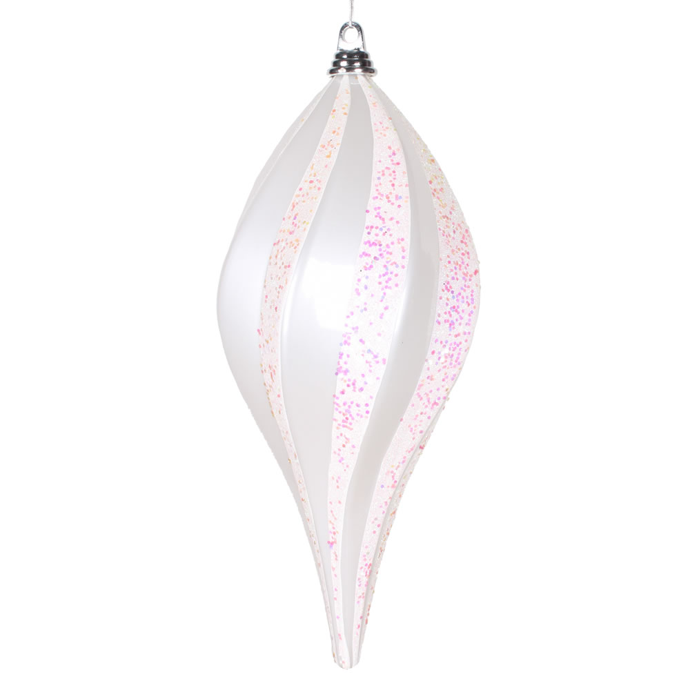 8 Inch White Candy Glitter Swirl Drop Christmas Ornament