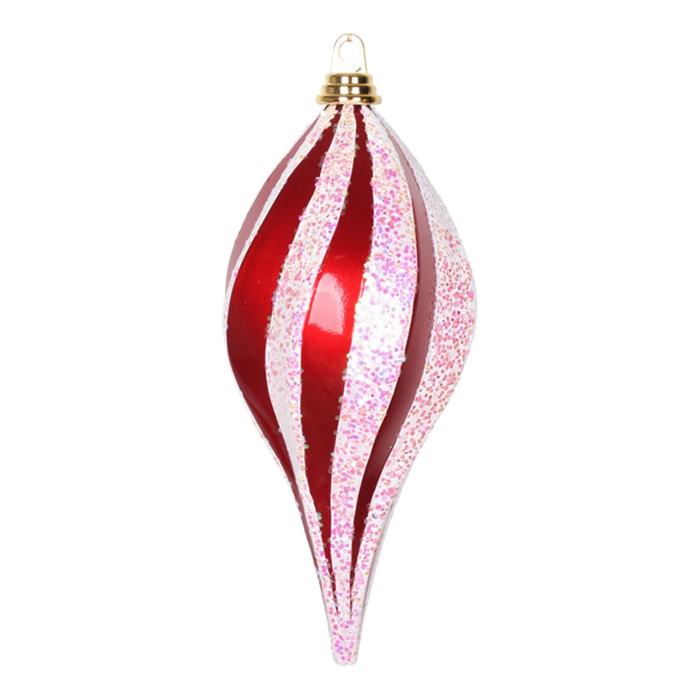 12 Inch Red White Candy Glitter Swirl Drop Ornament