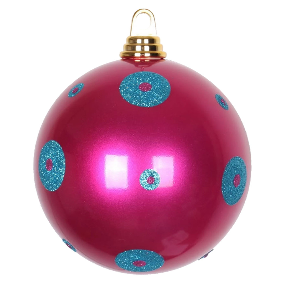 Christmastopia.com - 6 Inch Cerise Pink Candy Finish Turquoise Polka Dot Glitter Round Christmas Ball Ornament