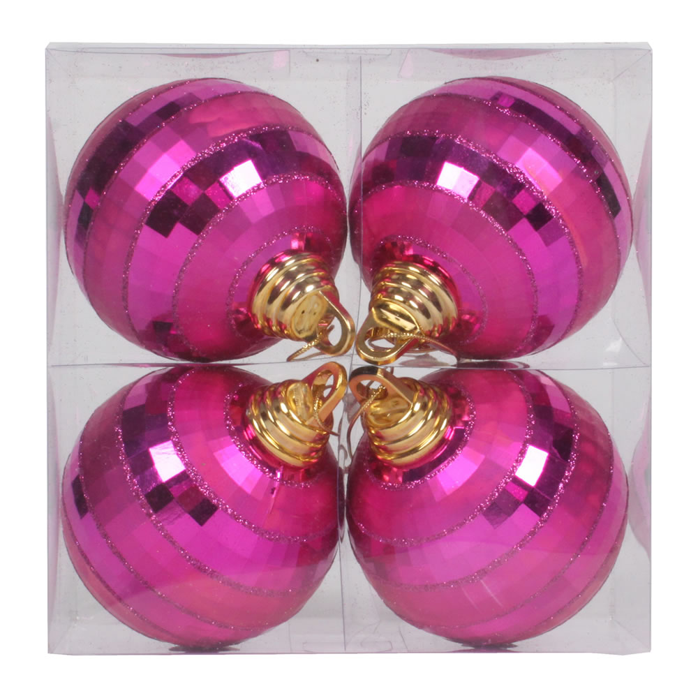 4 Inch Cerise Pink Shiny Matte Mirror Christmas Ball Ornament