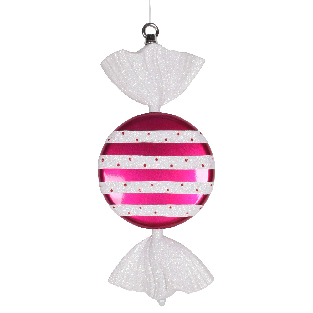 13 Inch Cerise Pink White Stripe Glitter Candy Christmas Ornament
