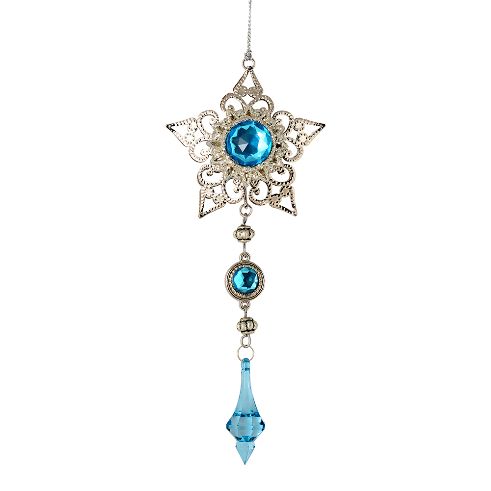  6.5 Inch Turquoise Metal Star Dangle Christmas Ornament