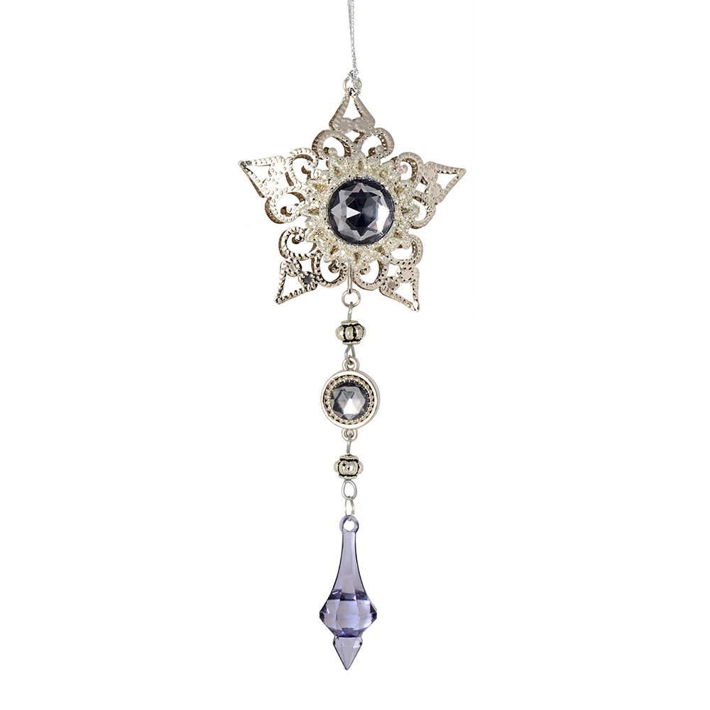 6.5 Inch Pewter Metal Star Dangle Christmas Ornament