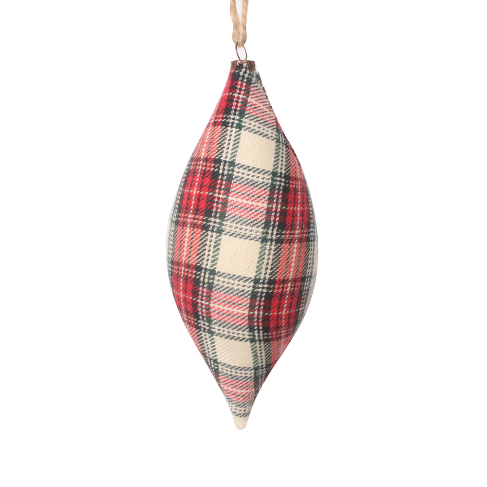 7 Inch Red and White Matte Plaid Christmas Finial Ornament Shatterproof