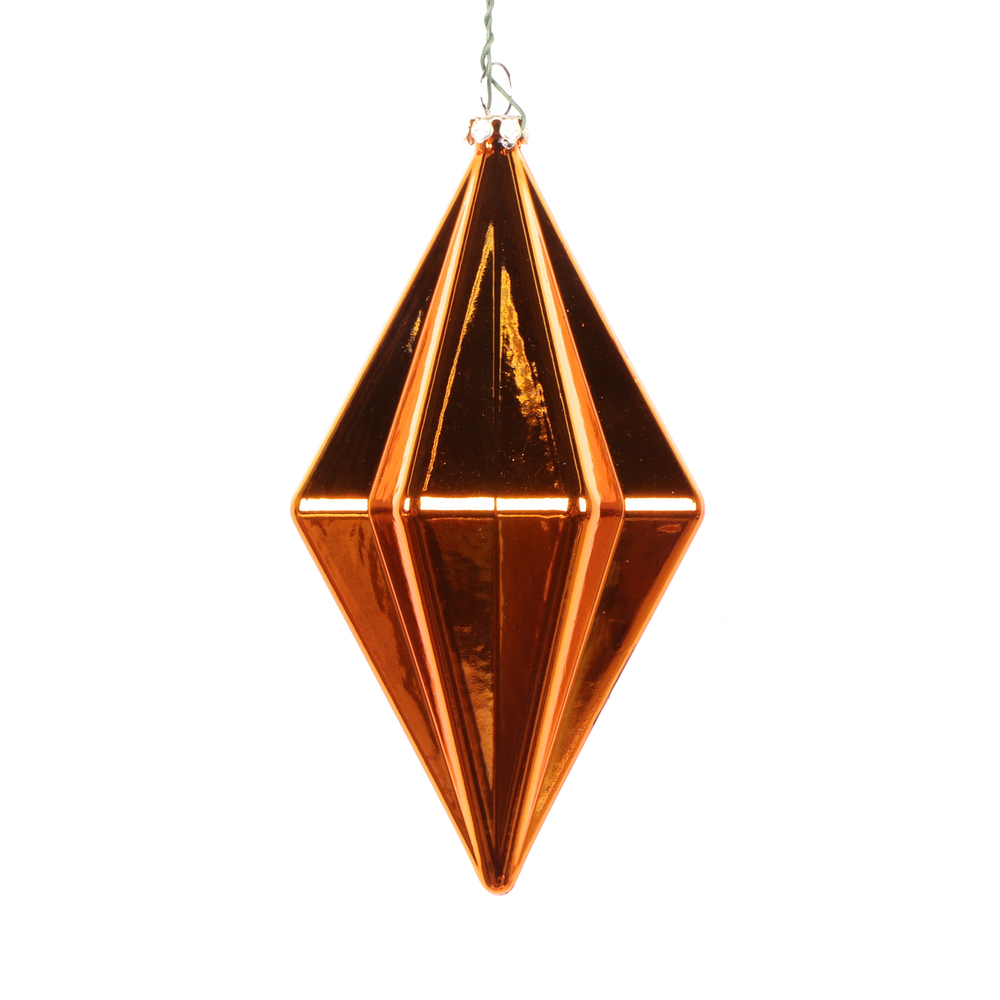 5.5 Inch Burnished Orange Shiny Rhombus Christmas Finial Ornament Shatterproof