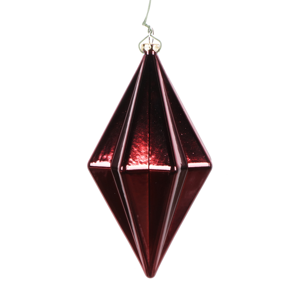 5.5 Inch Burgundy Shiny Rhombus Christmas Finial Ornament Shatterproof