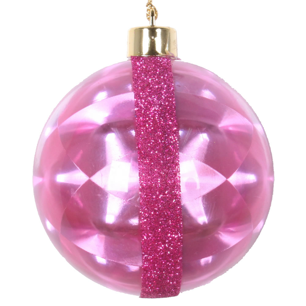 3 Inch Cerise Pink Glitter Reflector Round Christmas Ball Ornament