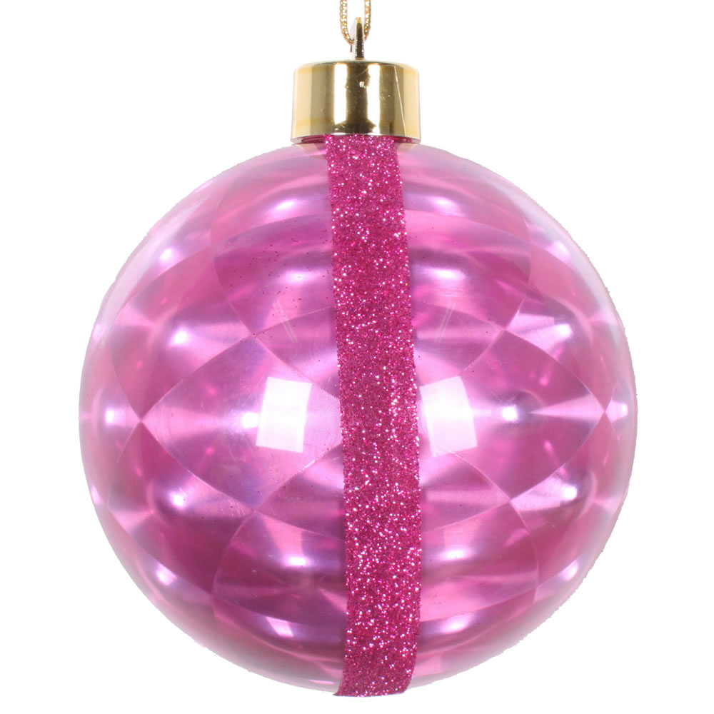 4 Inch Cerise Pink Glitter Reflector Round Christmas Ball Ornament