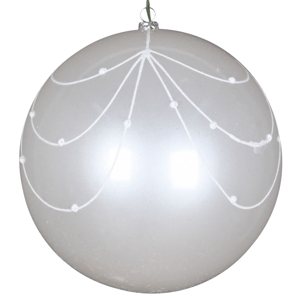 6 Inch White Candy Glitter Curtain Round Christmas Ball Ornament Shatterproof