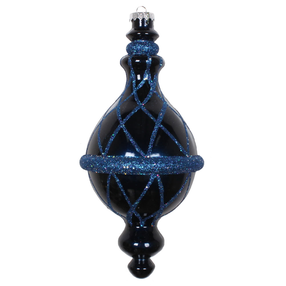 10 Inch  Midnight Blue Candy Glitter Net Drop Finial Christmas Ornament