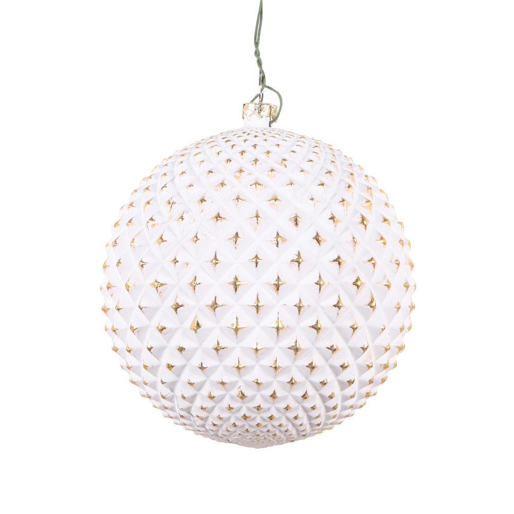 Christmastopia.com 4 Inch White Matte Durain With Gold Round Christmas Ball Ornament Shatterproof
