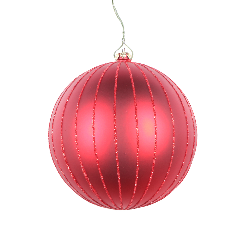 Christmastopia.com 4 Inch Red Matte Glitter Round Christmas Ball Ornament Shatterproof
