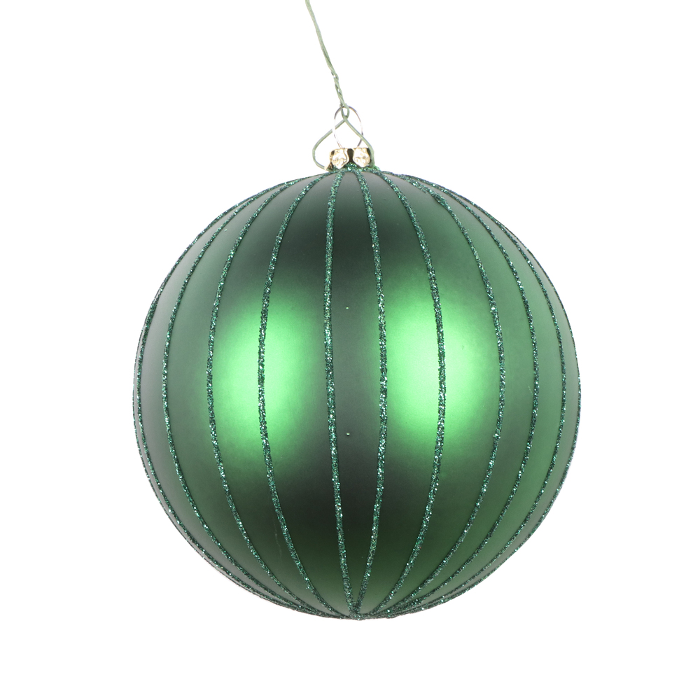 4 Inch Emerald Matte Glitter Round Christmas Ball Ornament Shatterproof