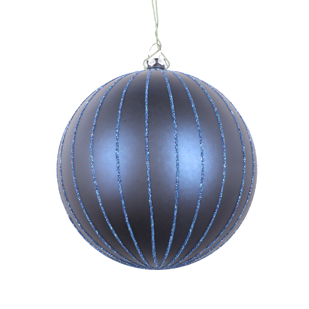 4 Inch Midnite Blue Matte Glitter Round Christmas Ball Ornament Shatterproof