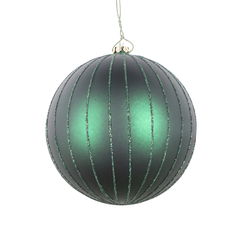 4 Inch Midnt Green Matte Glitter Round Christmas Ball Ornament Shatterproof