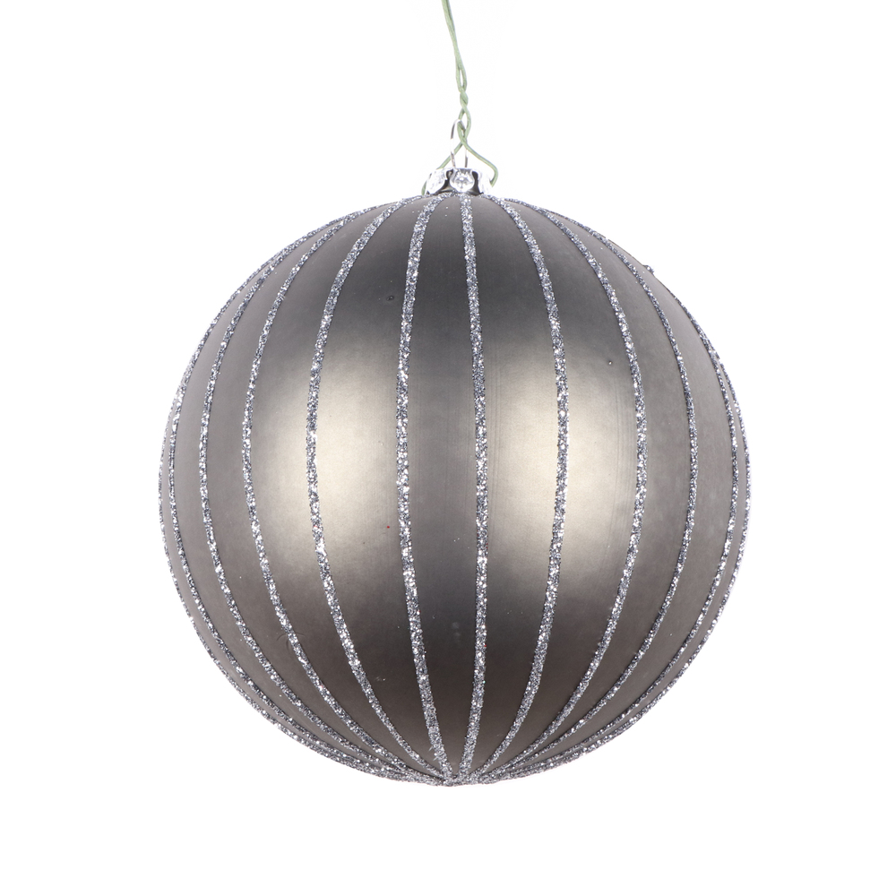 4 Inch Pewter Matte Glitter Round Christmas Ball Ornament Shatterproof