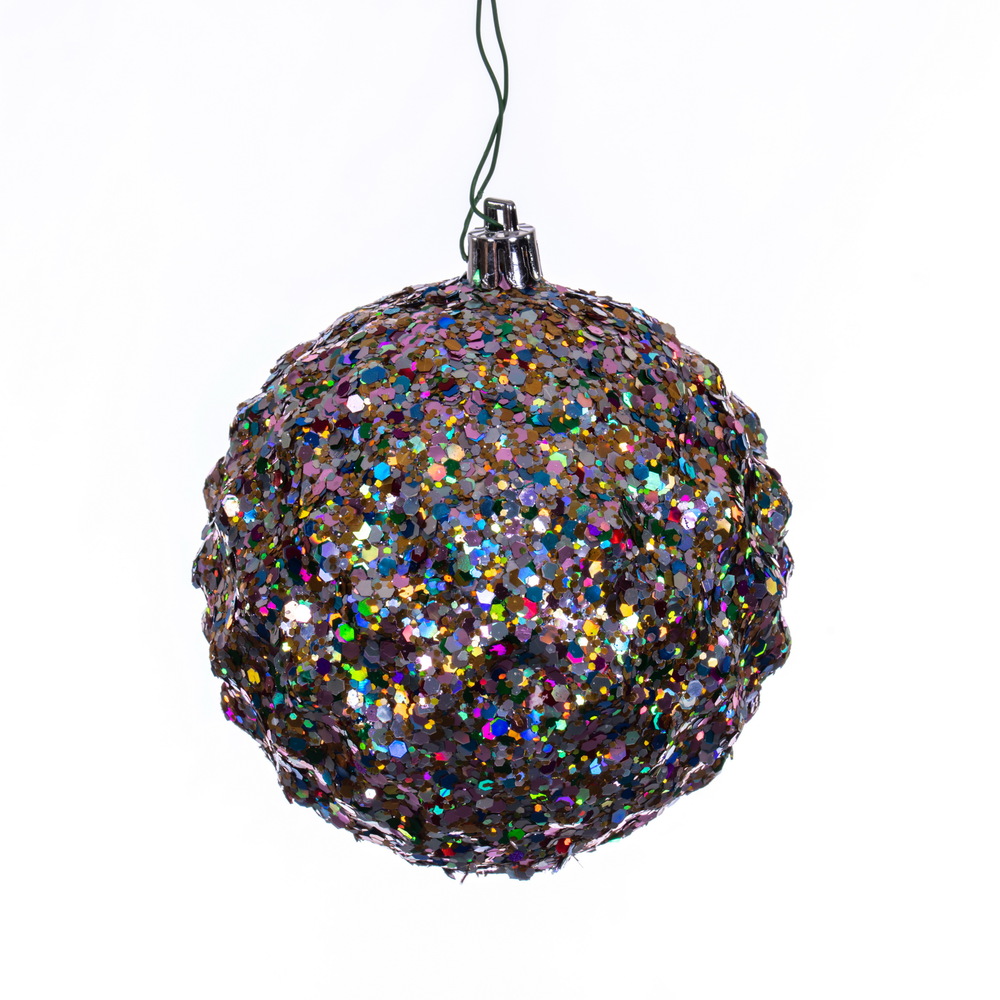 4 Inch Multi-Color Sequin Matte Glitter Round Christmas Ball Ornament Shatterproof
