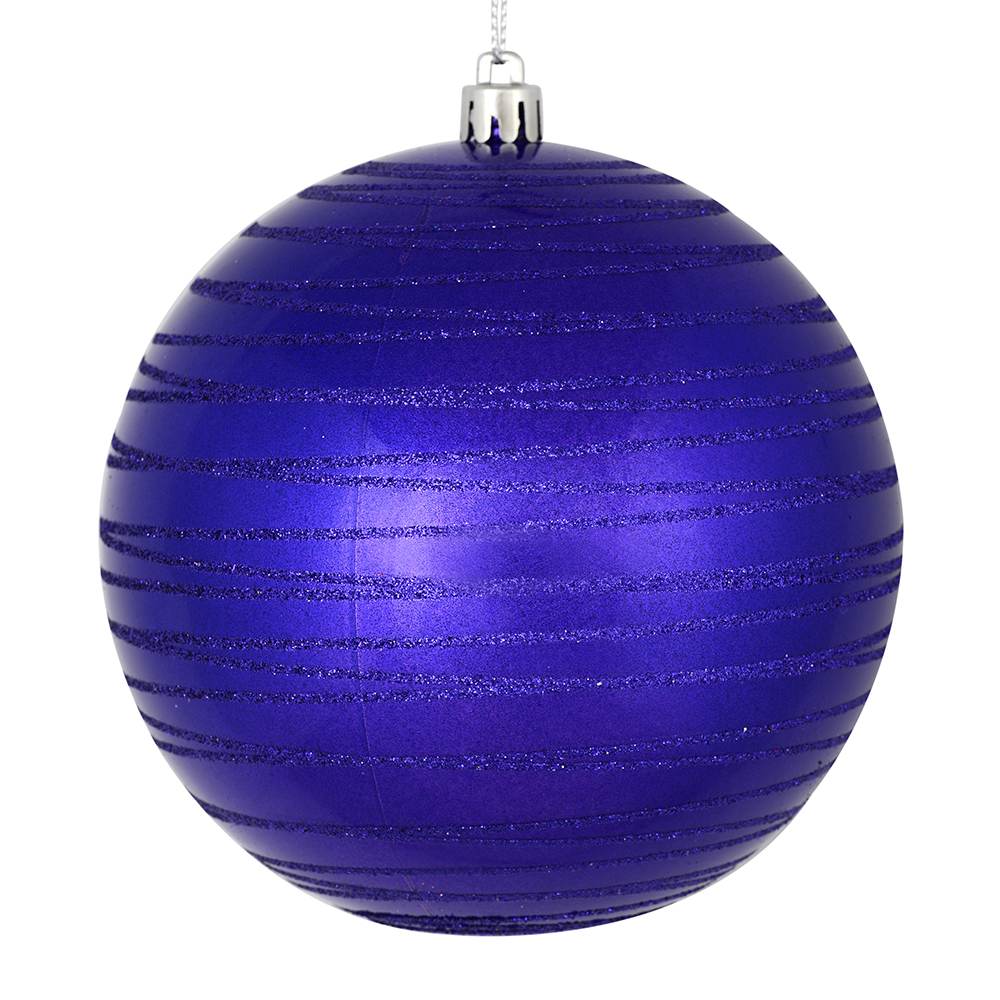 Christmastopia.com 3 Inch Purple Candy Glitter Lines Round Christmas Ball Ornament Shatterproof