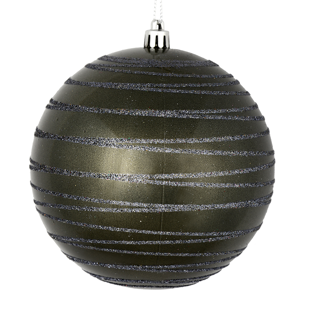 3 Inch Pewter Candy Glitter Lines Round Christmas Ball Ornament Shatterproof