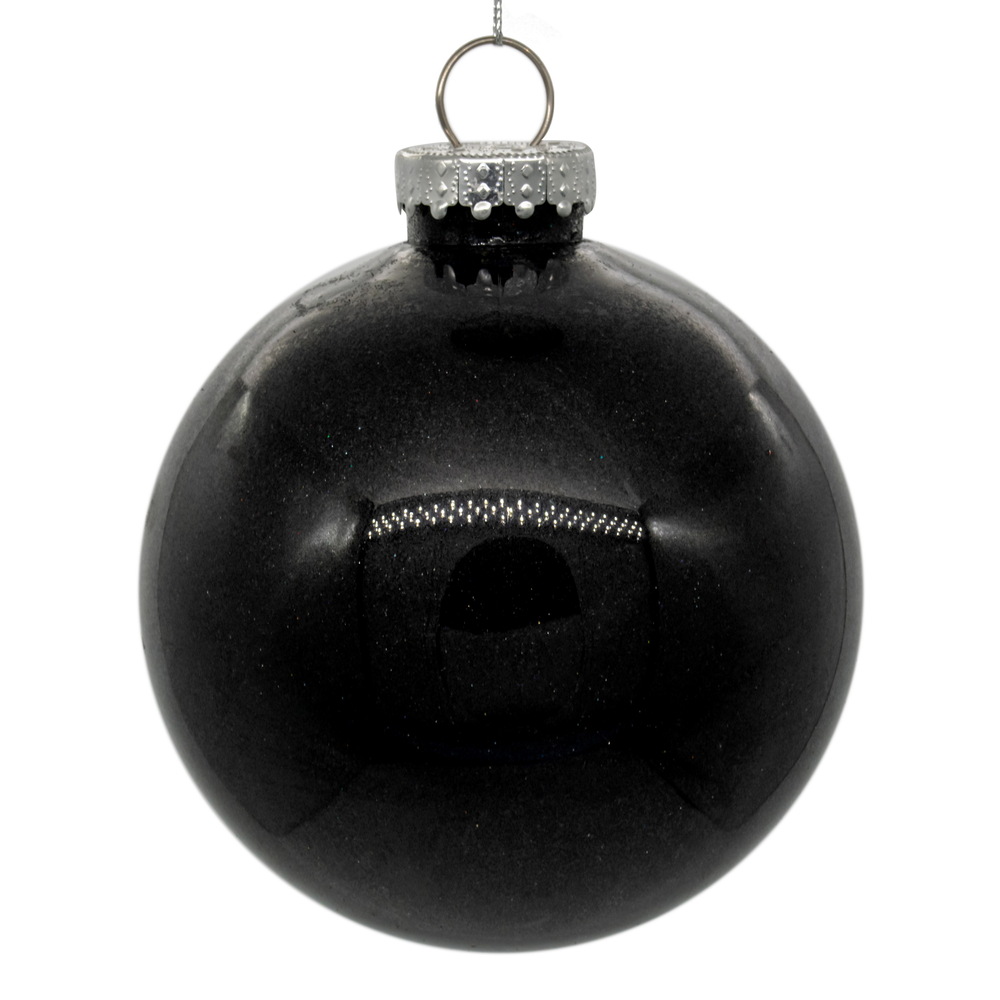 3 Inch Black Glitter Clear Round Christmas Ball Ornament Shatterproof