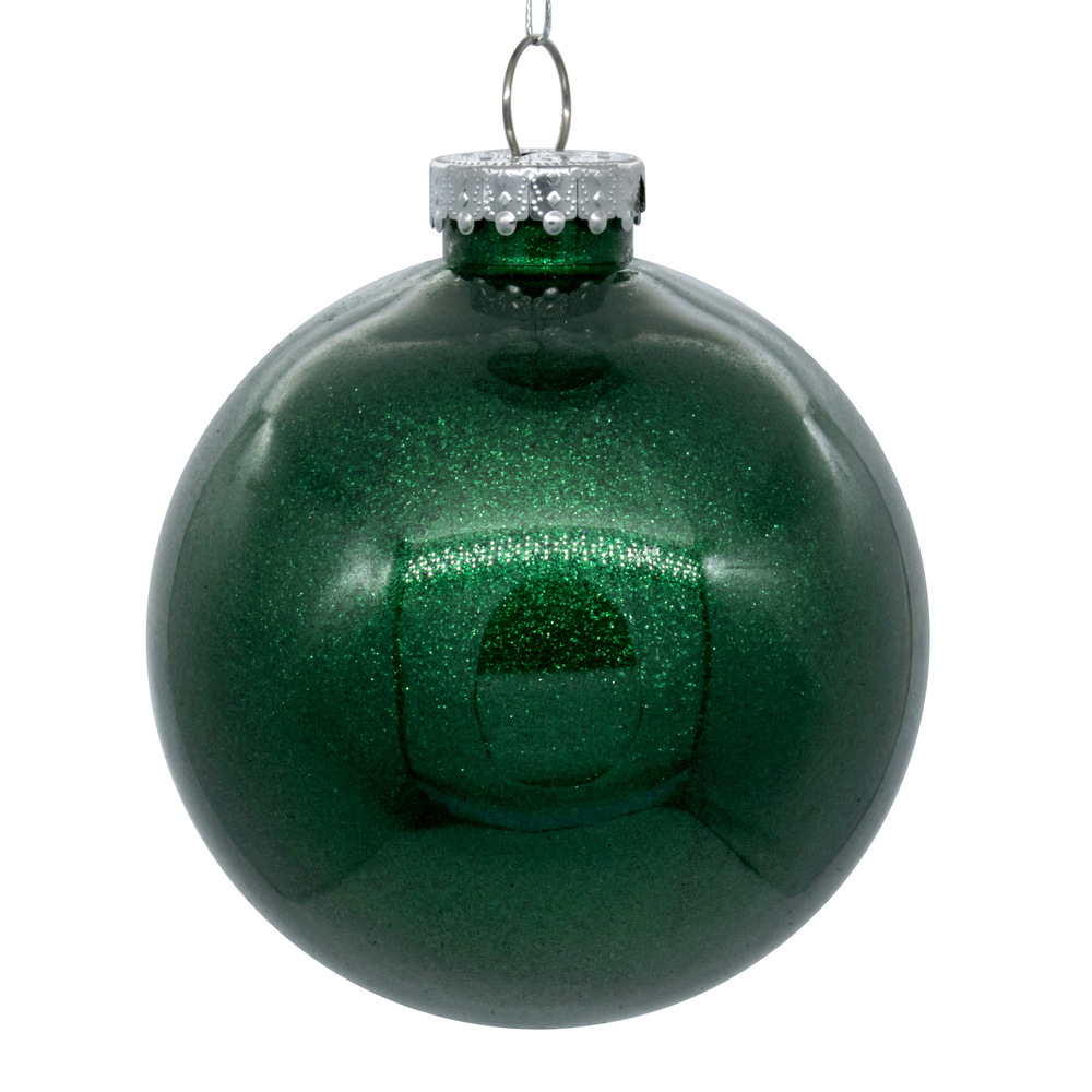 3 Inch Emerald Glitter Clear Round Christmas Ball Ornament Shatterproof