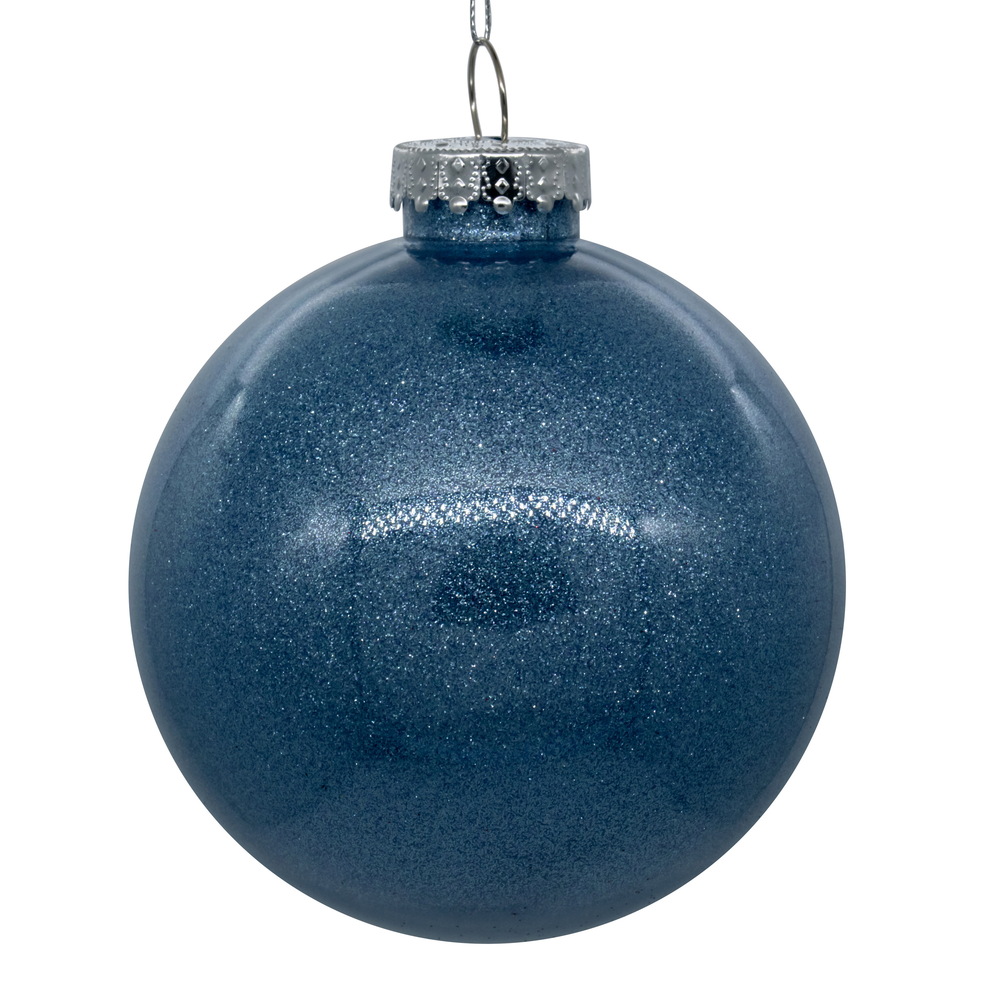 3 Inch Periwinkle Glitter Clear Round Christmas Ball Ornament Shatterproof