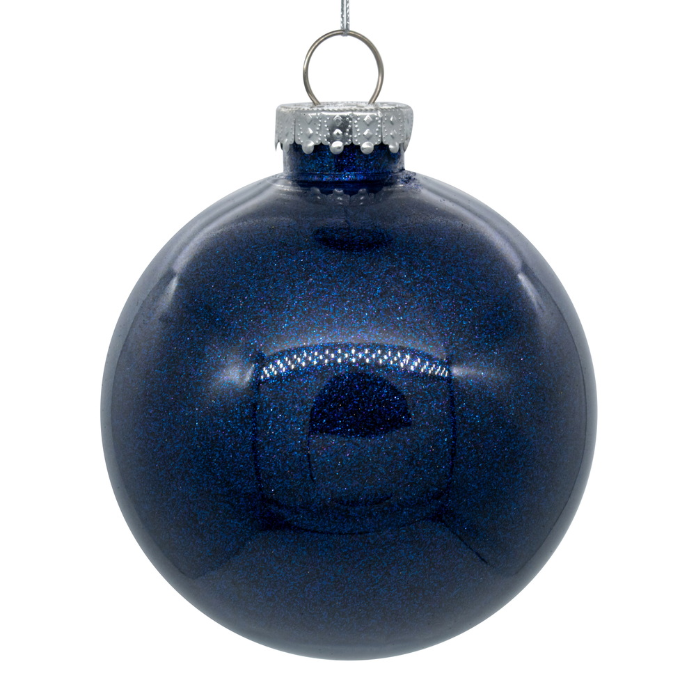 3 Inch Midnite Blue Glitter Clear Round Christmas Ball Ornament Shatterproof
