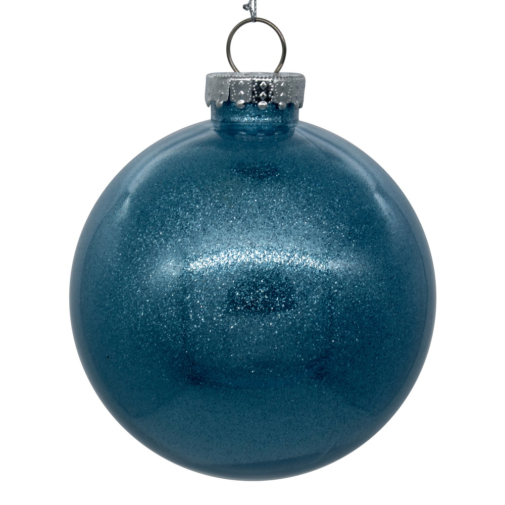 3 Inch Baby Blue Glitter Clear Round Christmas Ball Ornament Shatterproof