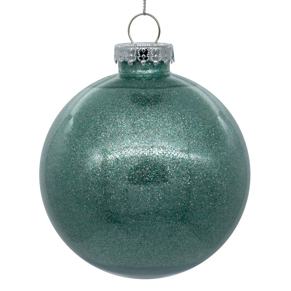 3 Inch Frosty Mint Glitter Clear Round Christmas Ball Ornament Shatterproof