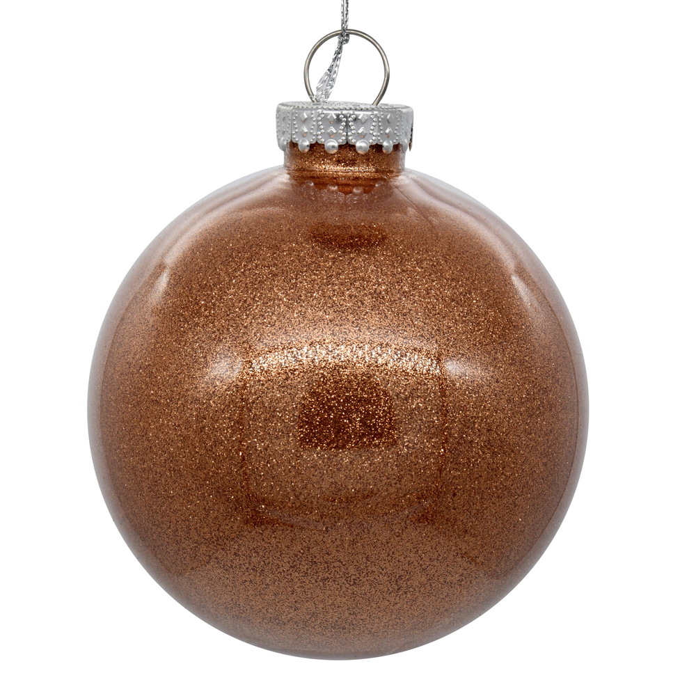 3 Inch Rose Gold Glitter Clear Round Christmas Ball Ornament Shatterproof