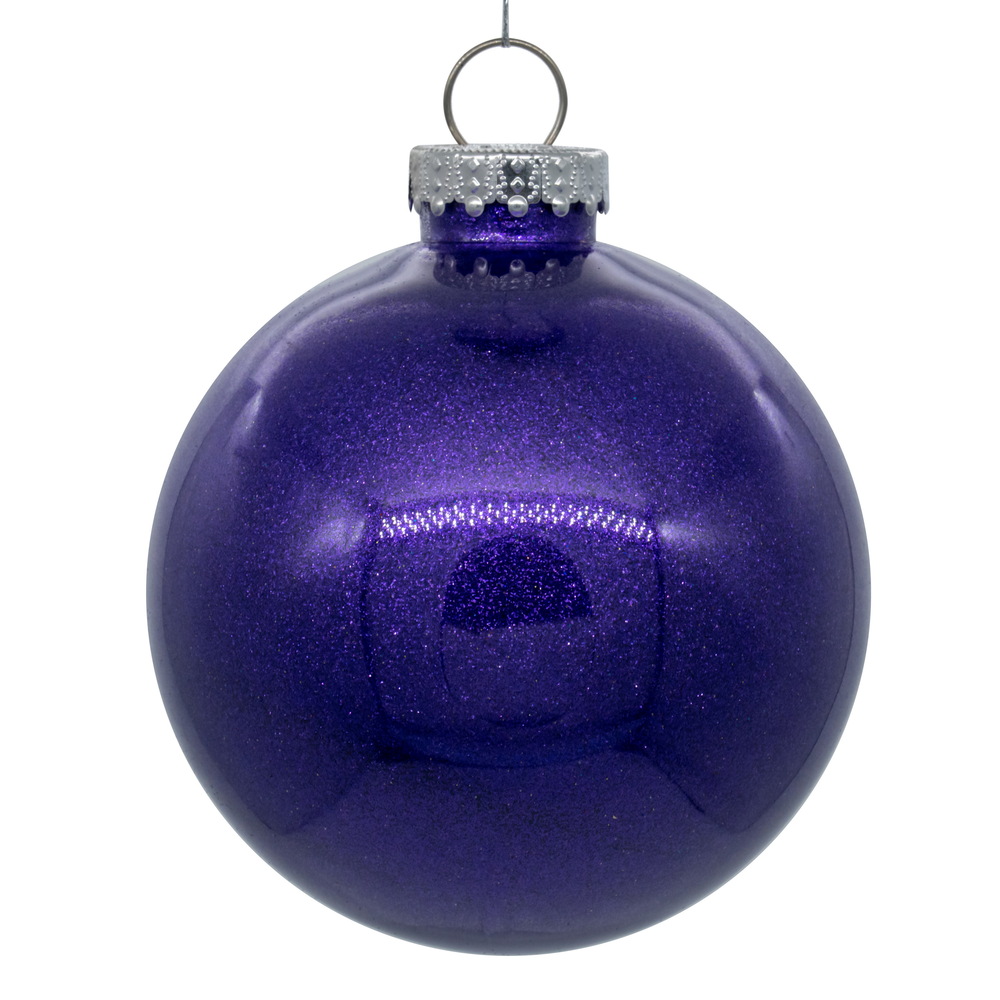 3 Inch Purple Glitter Clear Round Christmas Ball Ornament Shatterproof