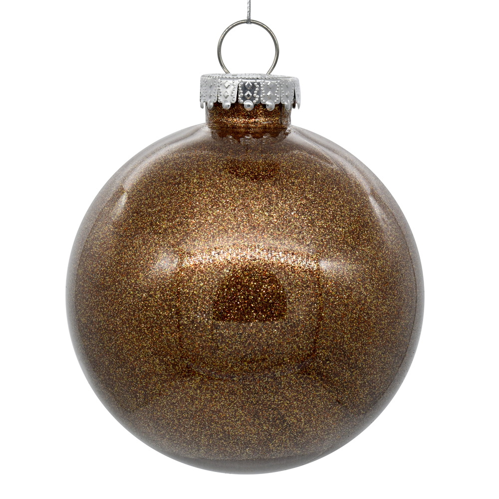 3 Inch Mocha Glitter Clear Round Christmas Ball Ornament Shatterproof