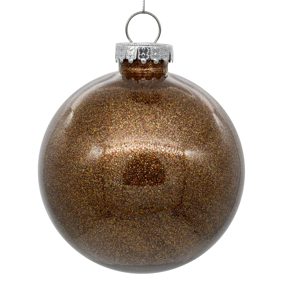 Christmastopia.com 3 Inch Mocha Glitter Clear Round Christmas Ball Ornament Shatterproof