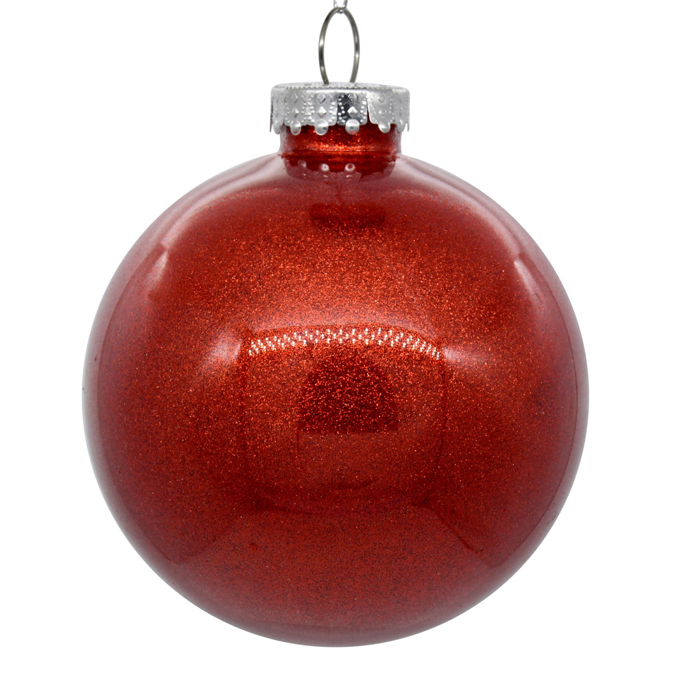 4 Inch Red Clear Ball Glitter Round Christmas Ball Ornament Shatterproof