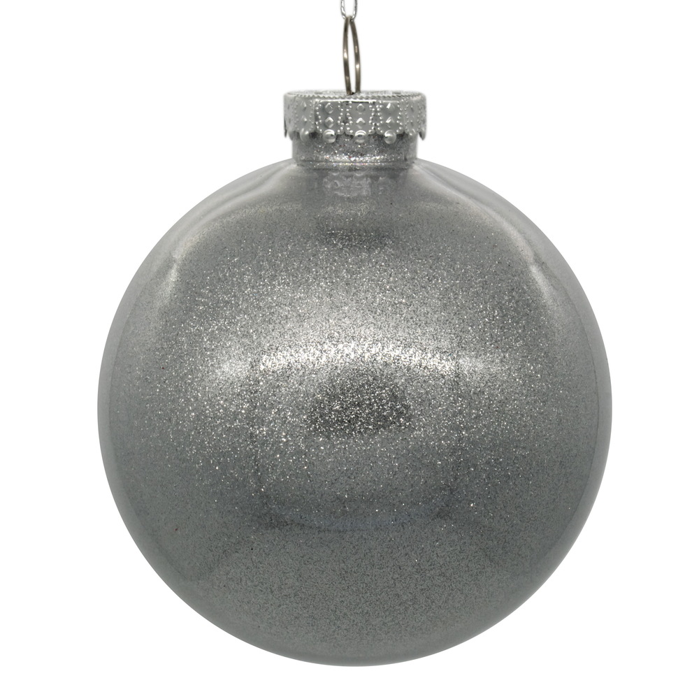 4 Inch Silver Ball Glitter Round Christmas Ball Ornament Shatterproof