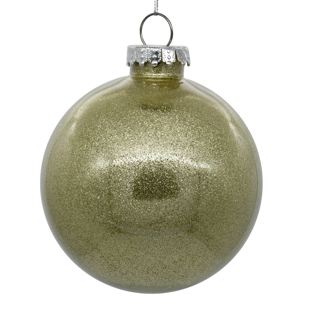 4 Inch Champagne Ball Glitter Round Christmas Ball Ornament Shatterproof