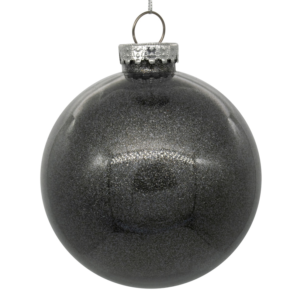 4 Inch Pewter Clear Ball Glitter Round Christmas Ball Ornament Shatterproof