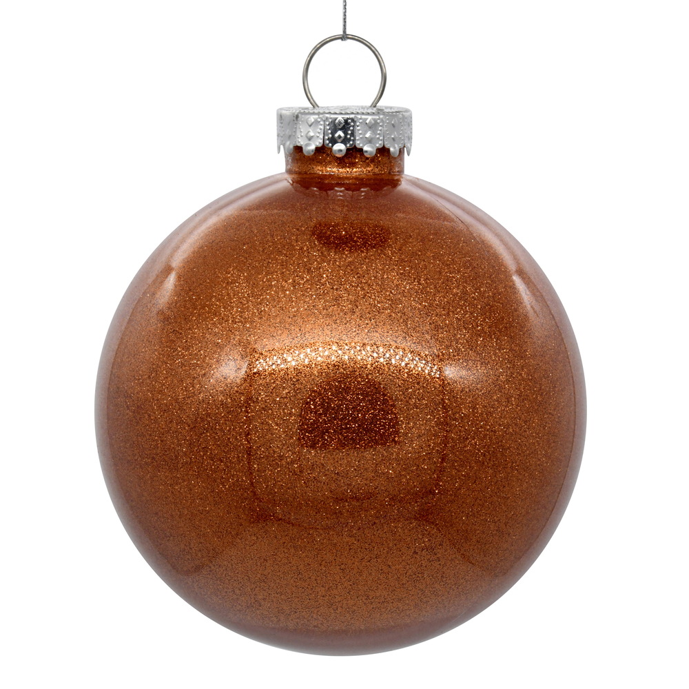 4 Inch Copper Clear Glitter Round Christmas Ball Ornament Shatterproof