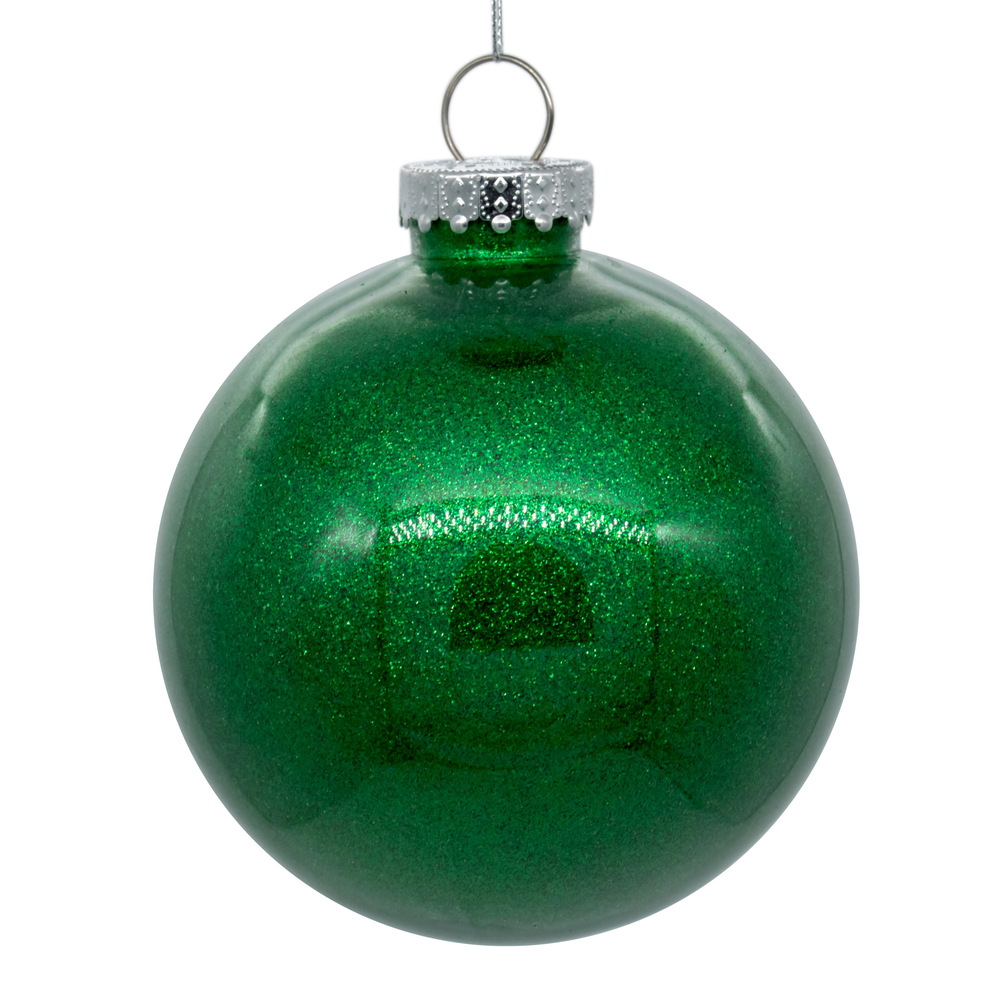 4.75 Inch Green Clear Glitter Round Christmas Ball Ornament Shatterproof