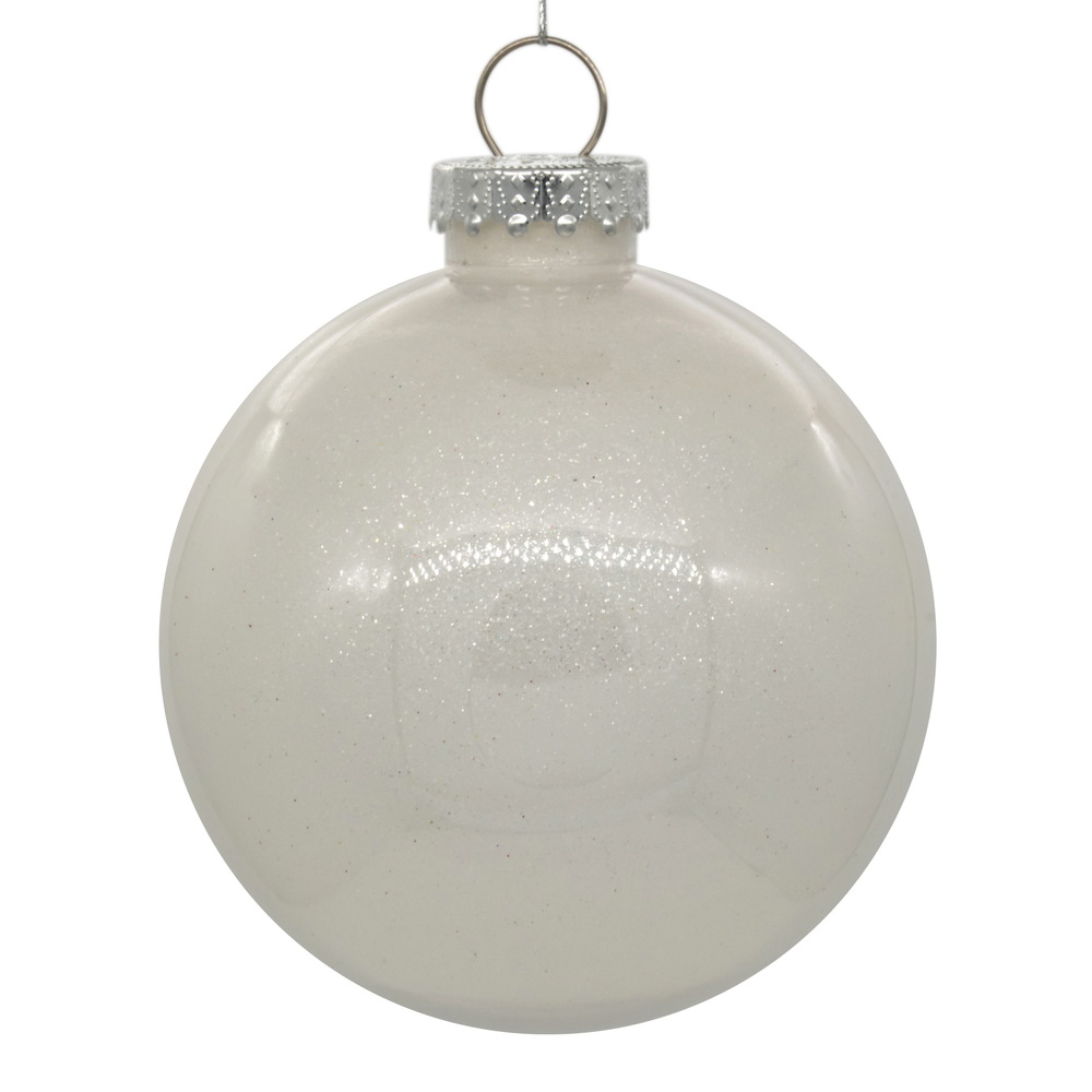 4.75 Inch White Clear Glitter Round Christmas Ball Ornament Shatterproof